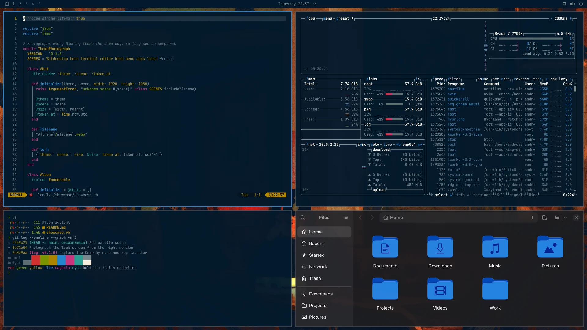 Night Cat: Neovim, terminal, btop and Files