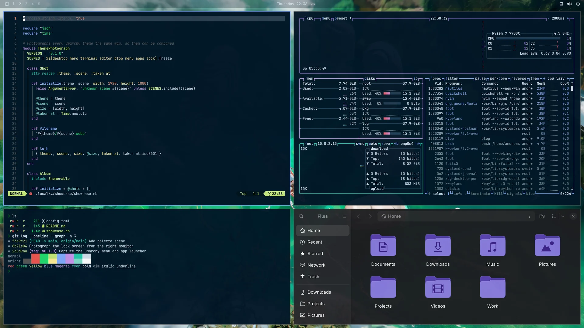 Night Owl: Neovim, terminal, btop and Files