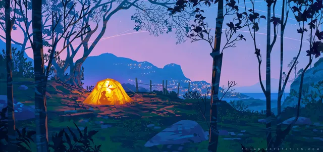 Night Owl wallpaper: camping glowy tent