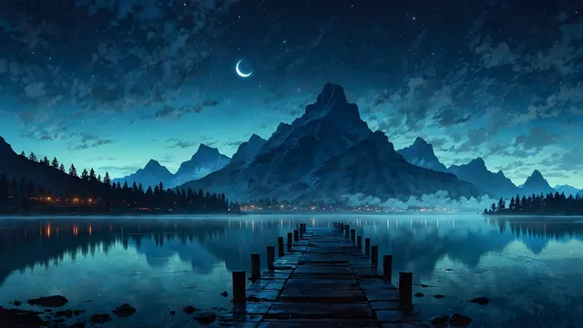 Night Owl wallpaper: mountain lake blue