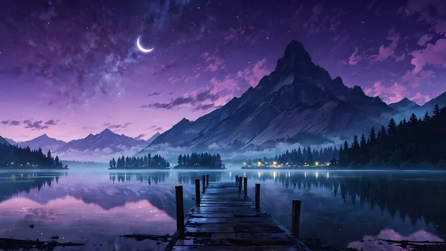 Night Owl wallpaper: mountain lake purple