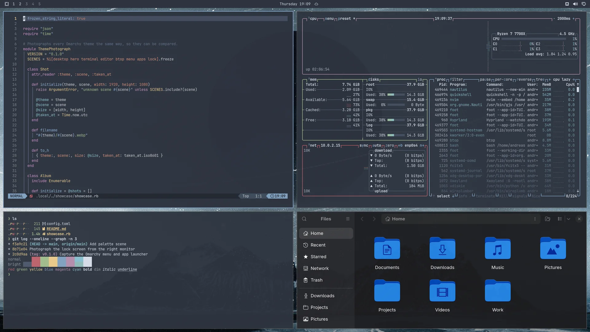 Nord: Neovim, terminal, btop and Files