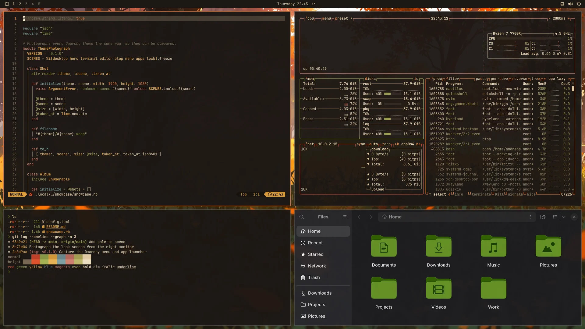 Ochre: Neovim, terminal, btop and Files