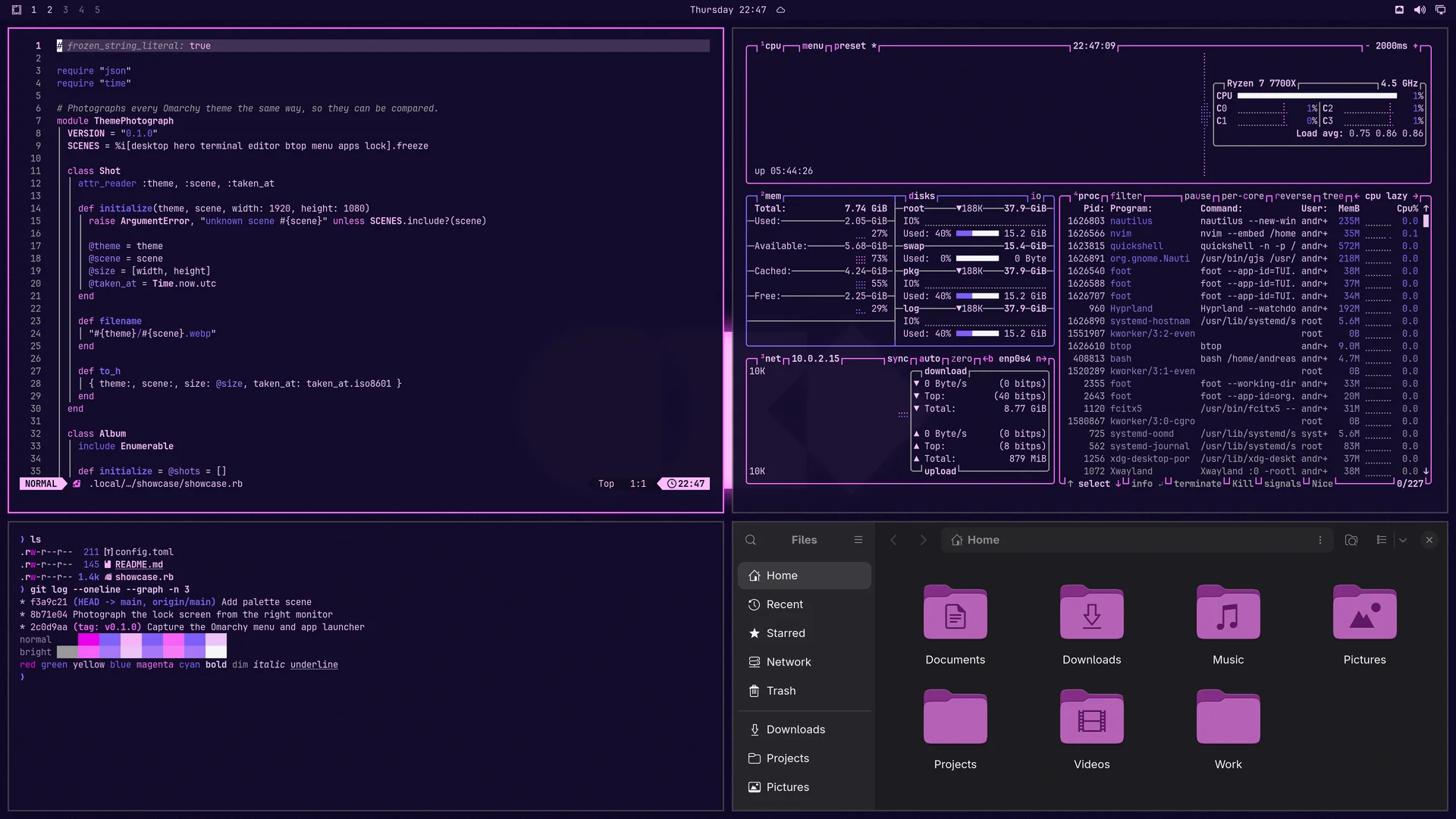 Omacon: Neovim, terminal, btop and Files
