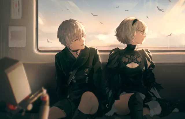 Omarchy Nier wallpaper: 2b & 9s
