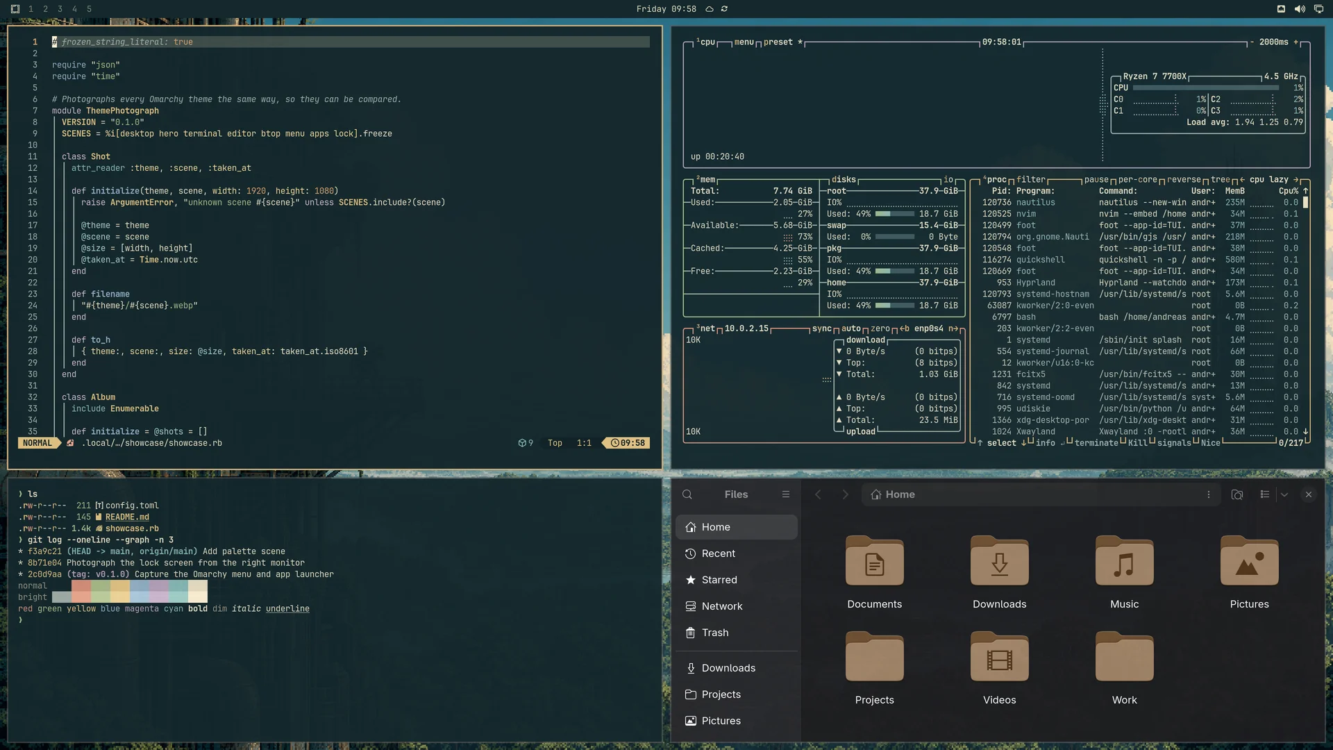 Outpost: Neovim, terminal, btop and Files