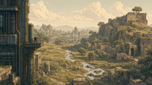 Outpost wallpaper: overgrown ruins