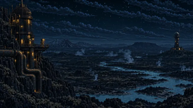 Outpost wallpaper: volcanic night