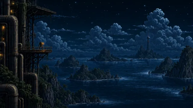 Outpost wallpaper: tropical archipelago night