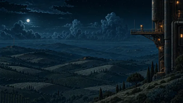 Outpost wallpaper: rolling hills night
