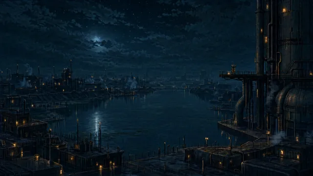Outpost wallpaper: water city night