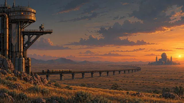 Outpost wallpaper: steppe sunset