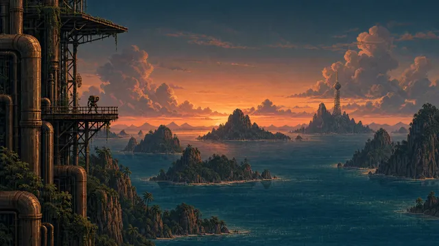 Outpost wallpaper: tropical archipelago sunset