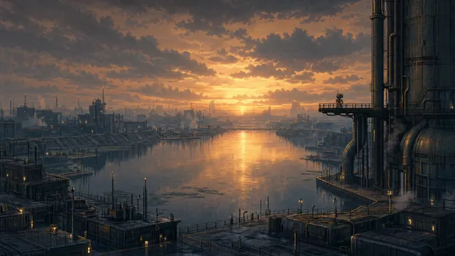 Outpost wallpaper: water city sunset
