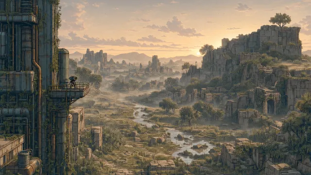 Outpost wallpaper: overgrown ruins dawn