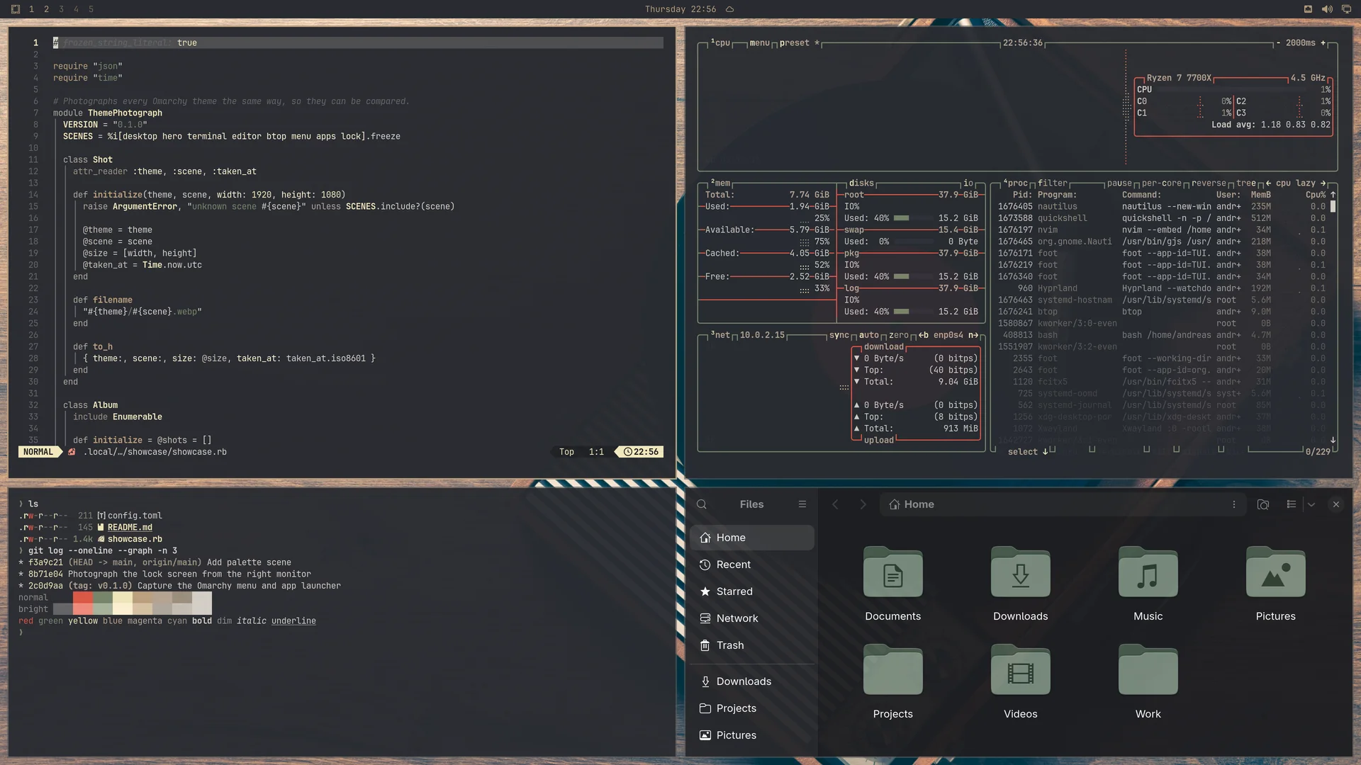 Oxford: Neovim, terminal, btop and Files