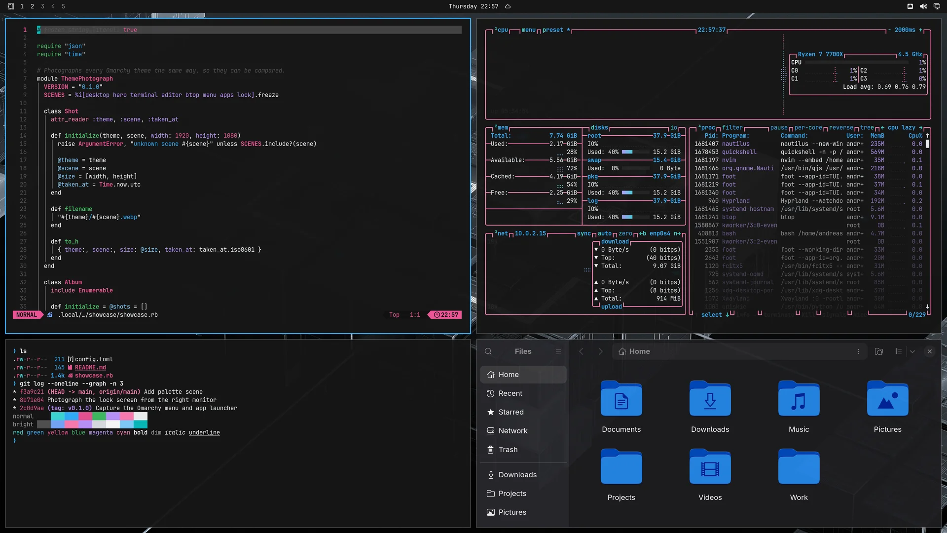 Oxo Carbon: Neovim, terminal, btop and Files