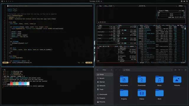 Pagan: Neovim, terminal, btop and Files