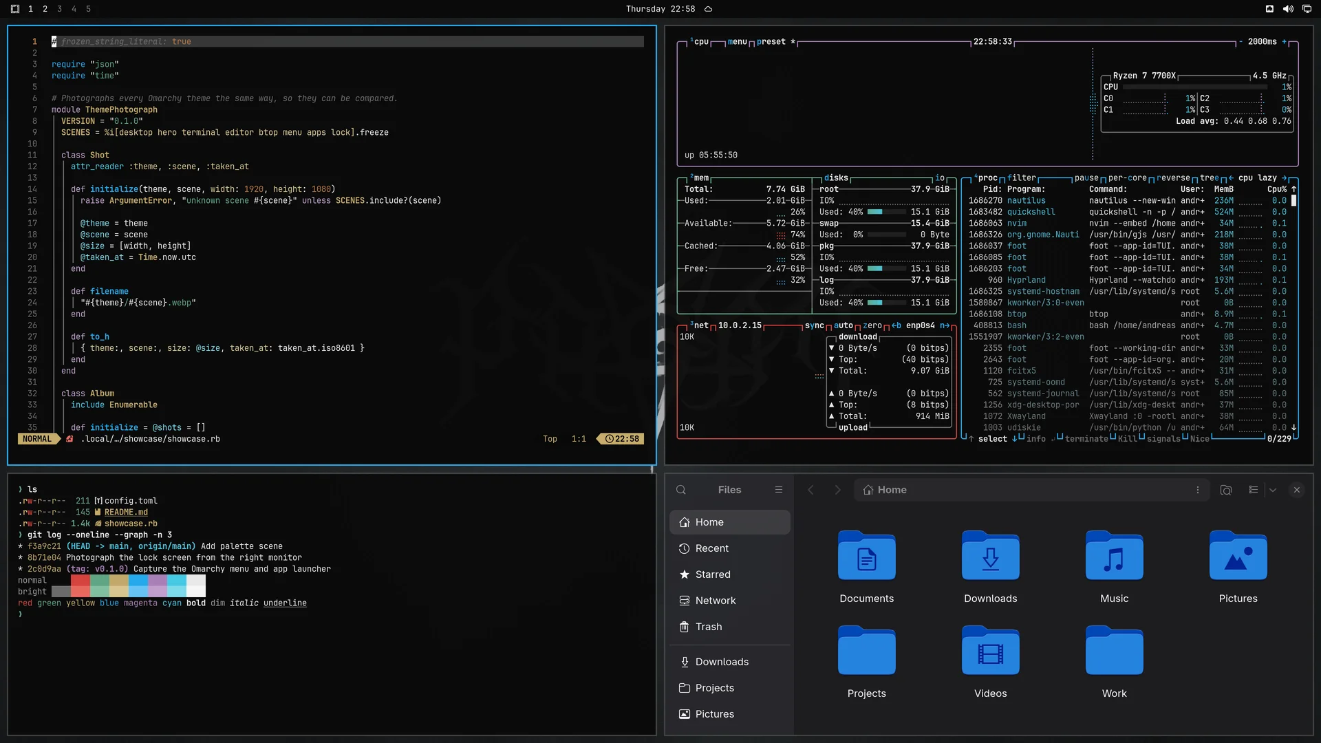 Pagan: Neovim, terminal, btop and Files