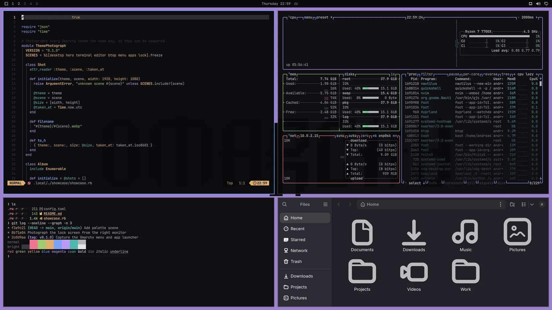Pandora: Neovim, terminal, btop and Files