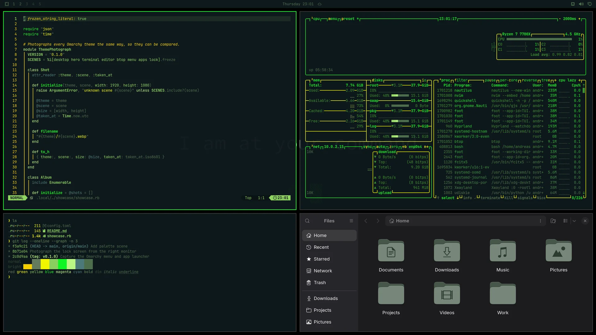 Phosphor Os: Neovim, terminal, btop and Files
