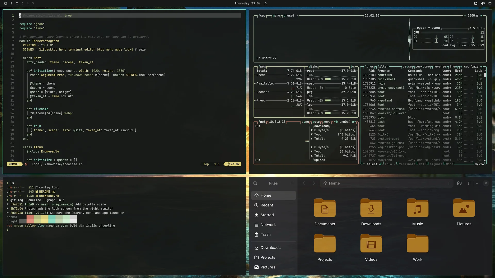 Pina: Neovim, terminal, btop and Files