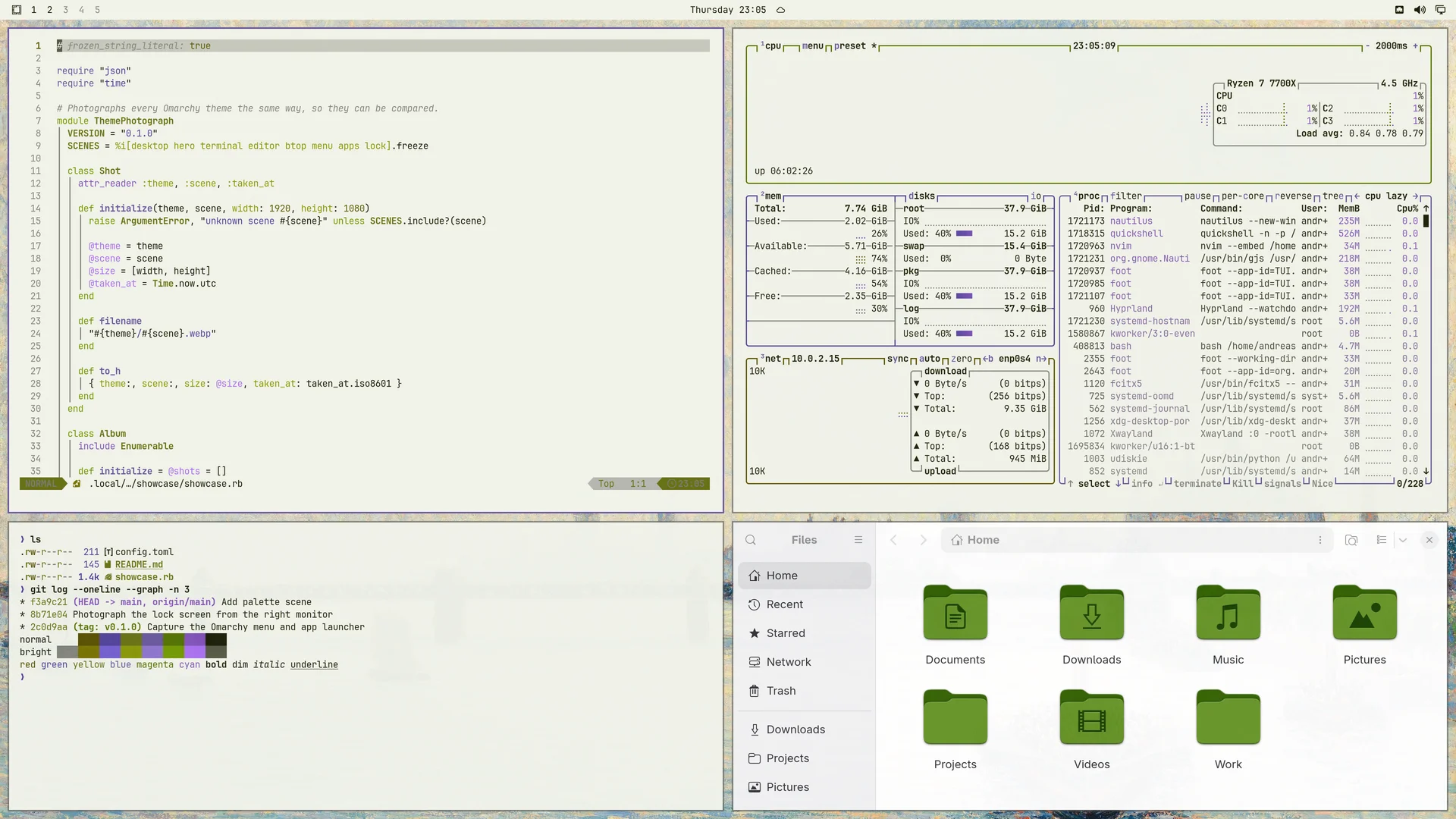 Pissarro: Neovim, terminal, btop and Files