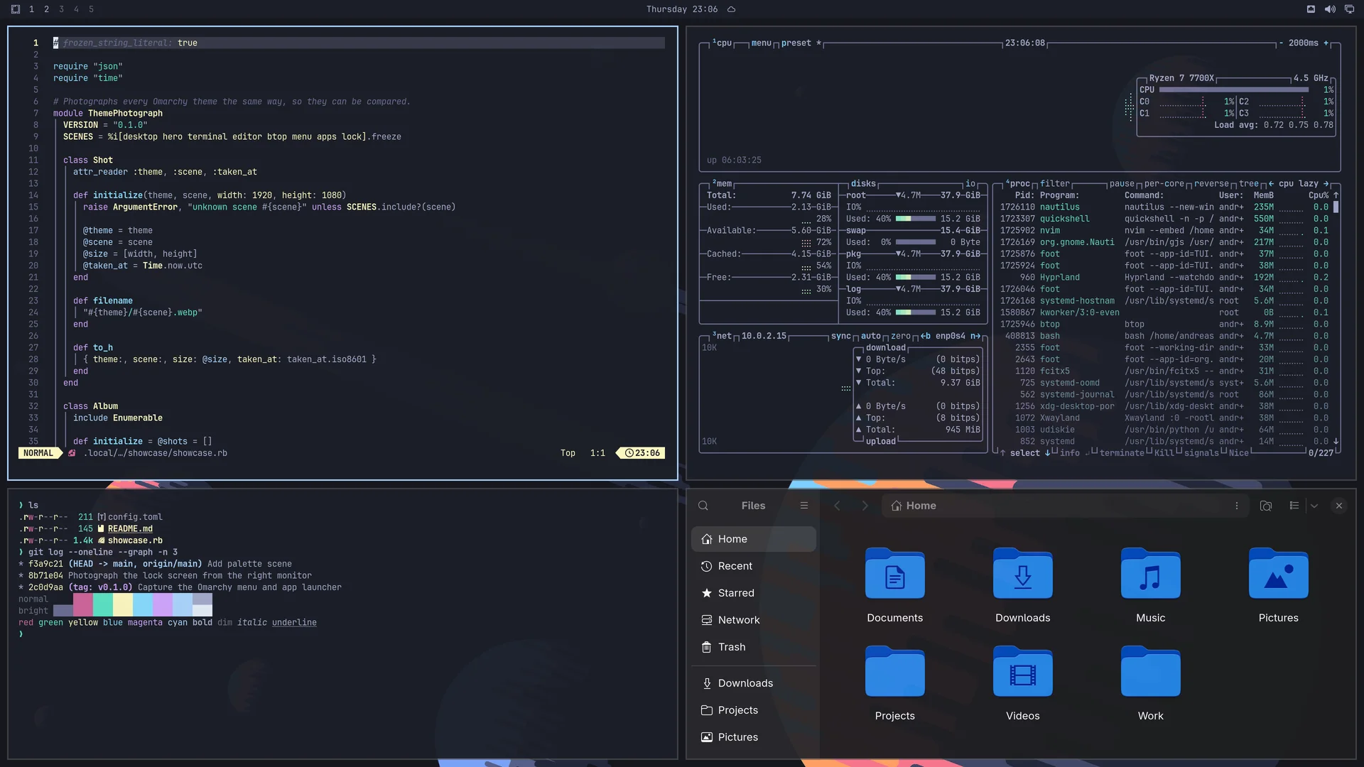 Pmndrs: Neovim, terminal, btop and Files