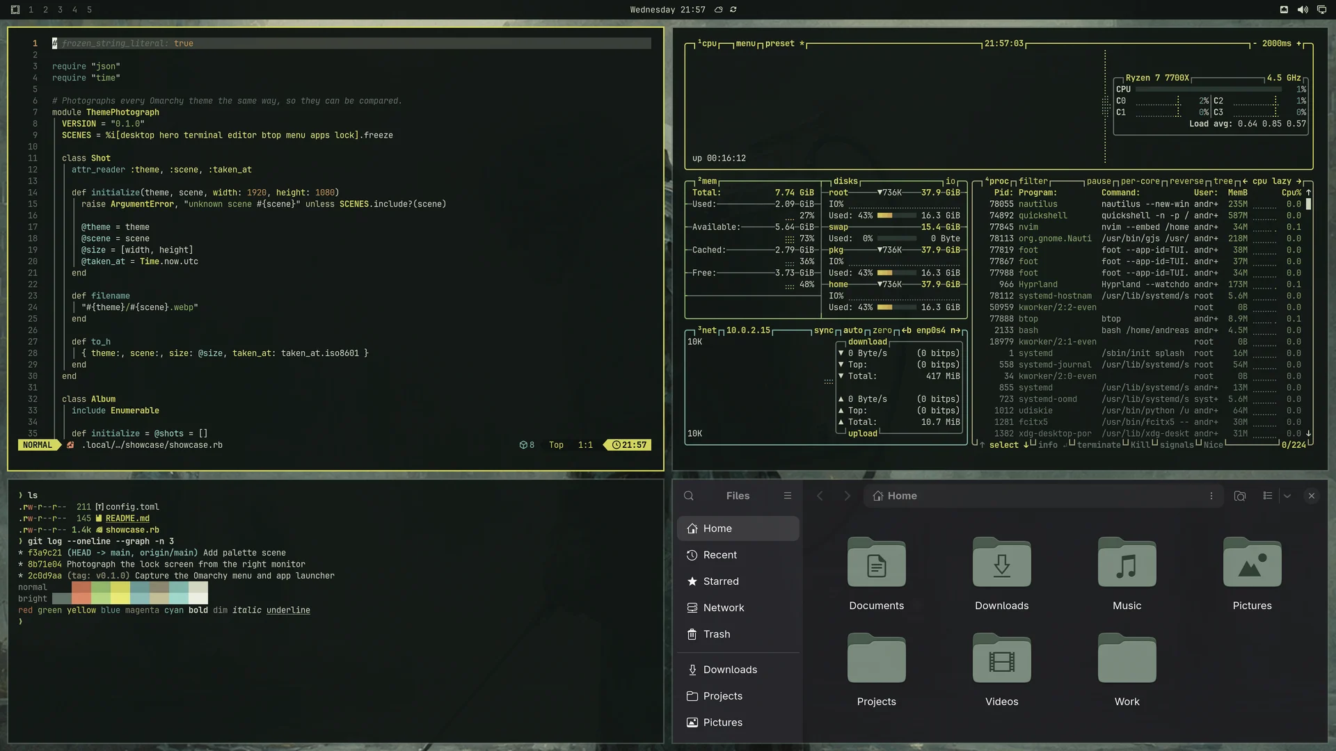 Pripyat: Neovim, terminal, btop and Files