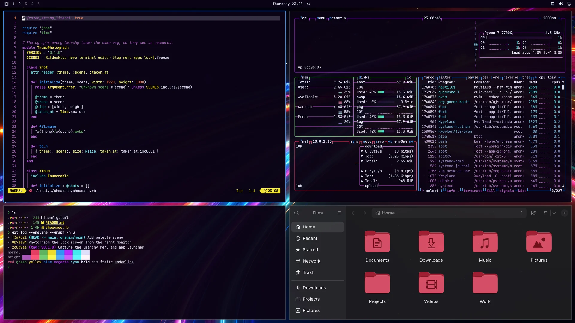 Pulsar: Neovim, terminal, btop and Files