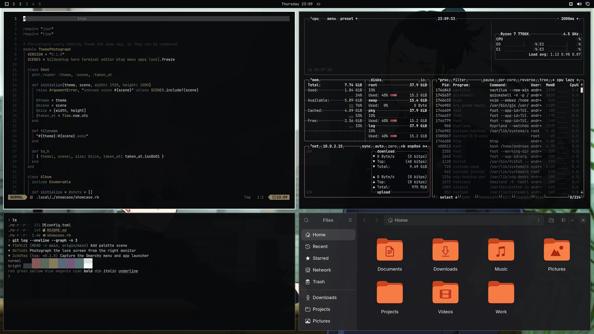 Pure Latin: Neovim, terminal, btop and Files