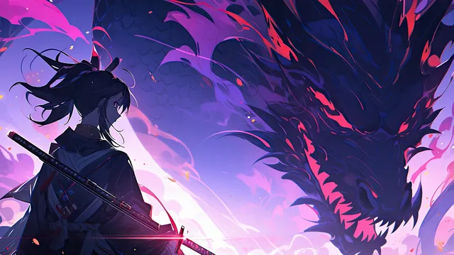 Purple Moon wallpaper: mythical dragon beast anime style