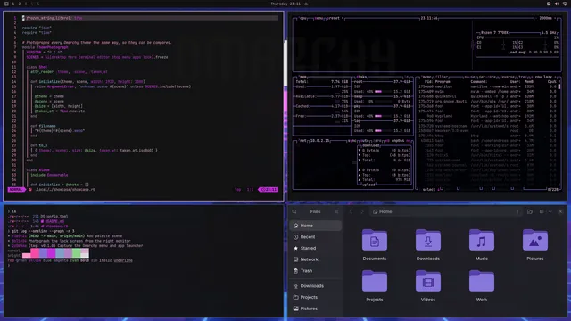 Purplewave: Neovim, terminal, btop and Files