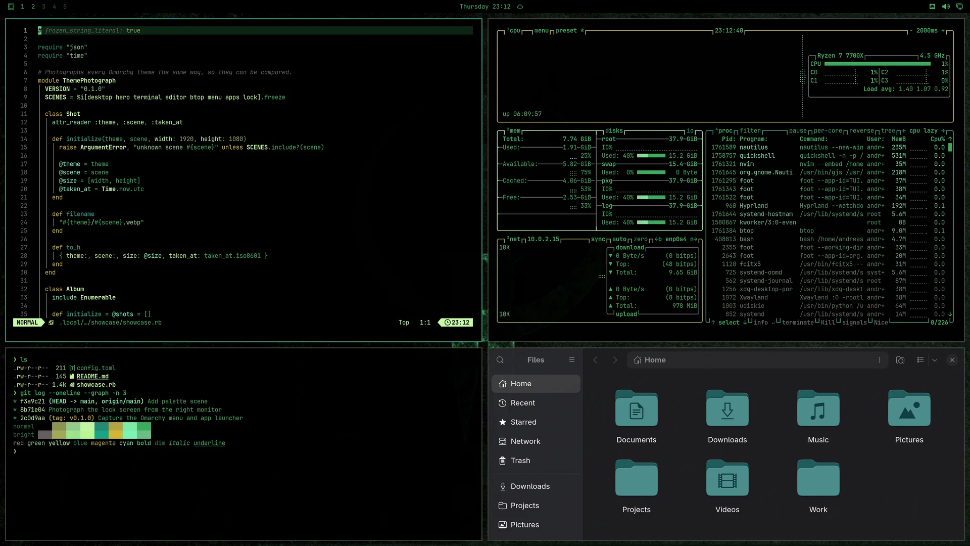 Q2dm1: Neovim, terminal, btop and Files