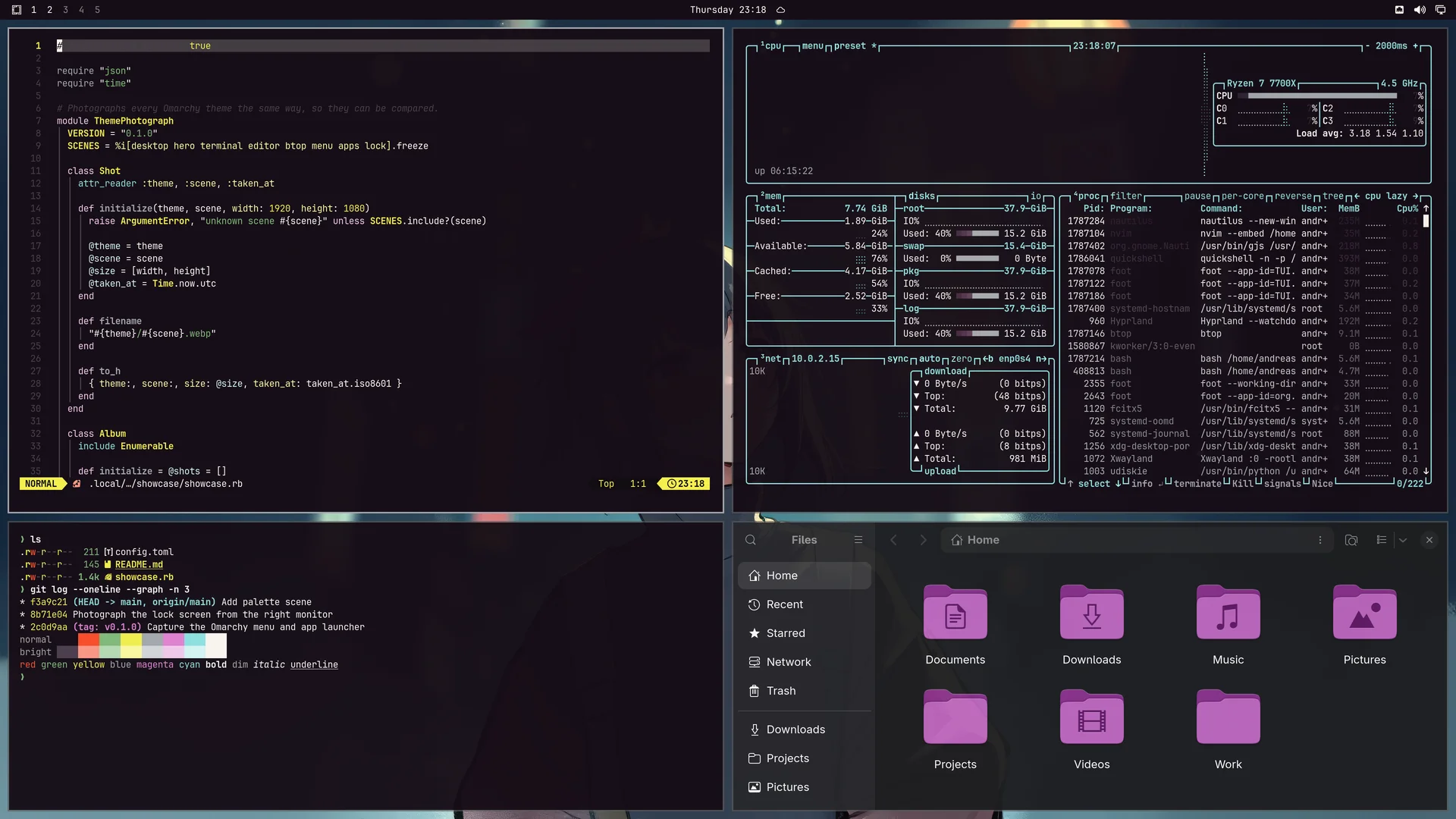 Radius: Neovim, terminal, btop and Files