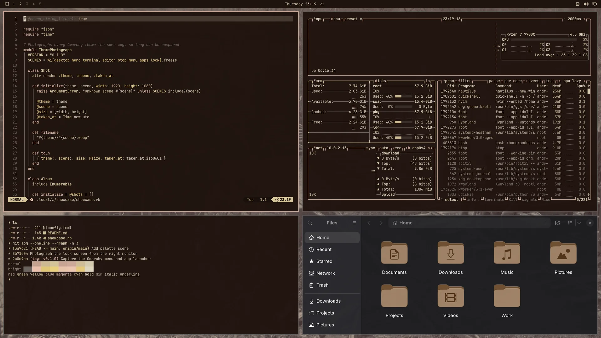 Railroad Visions: Neovim, terminal, btop and Files
