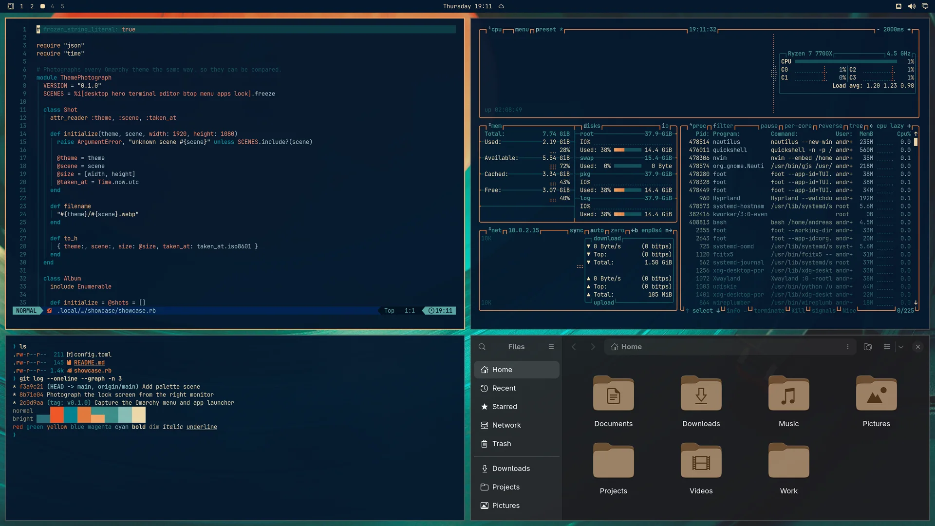 Retro 82: Neovim, terminal, btop and Files