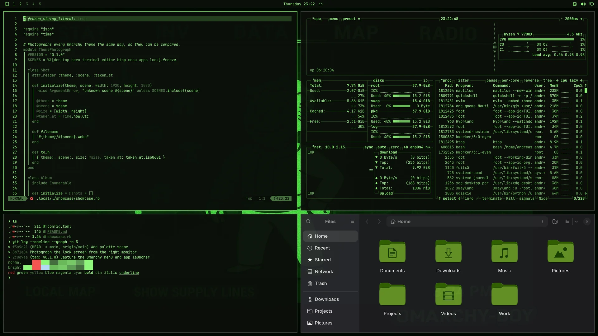 Retro Fallout: Neovim, terminal, btop and Files