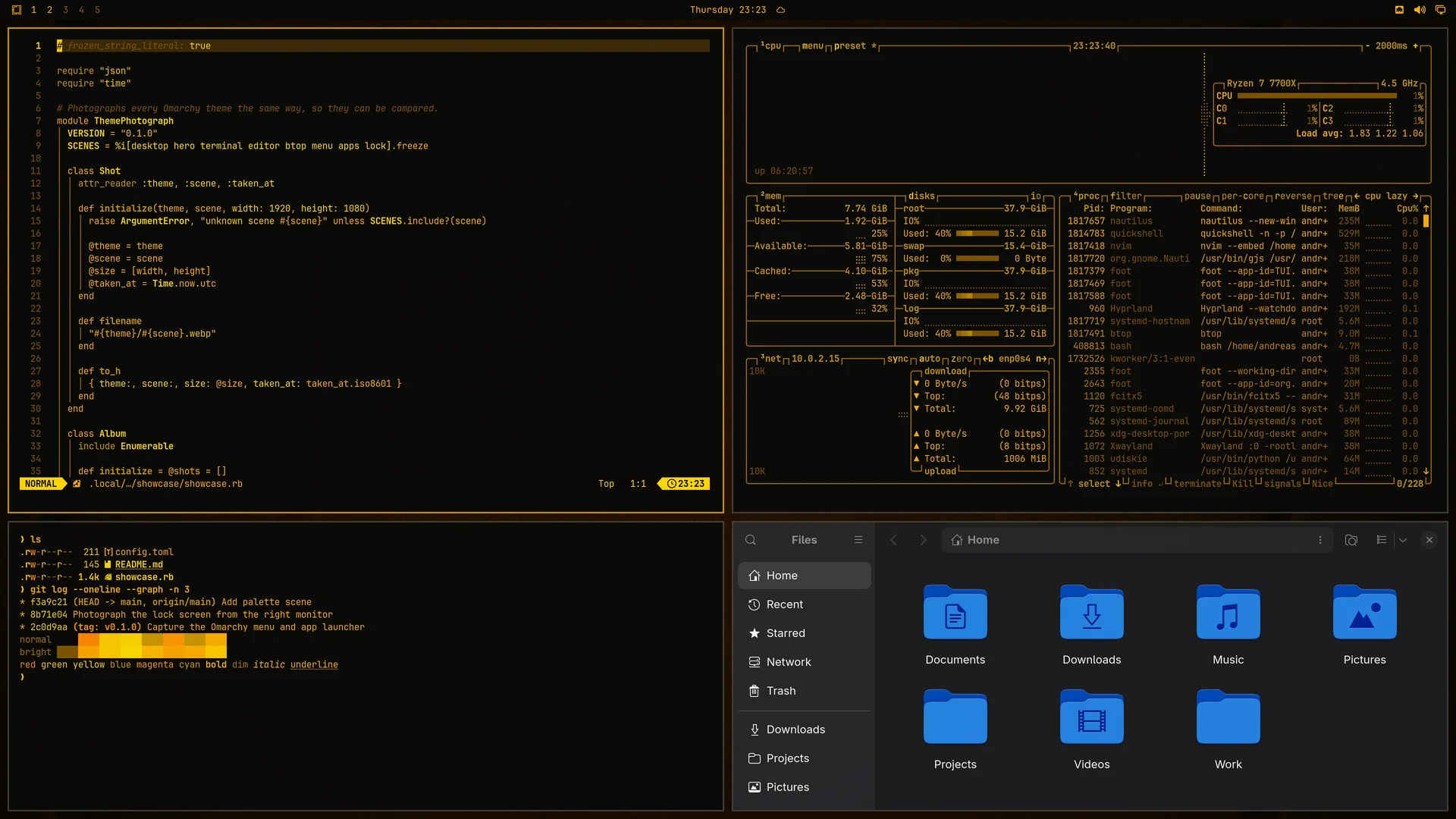 RetroPC: Neovim, terminal, btop and Files