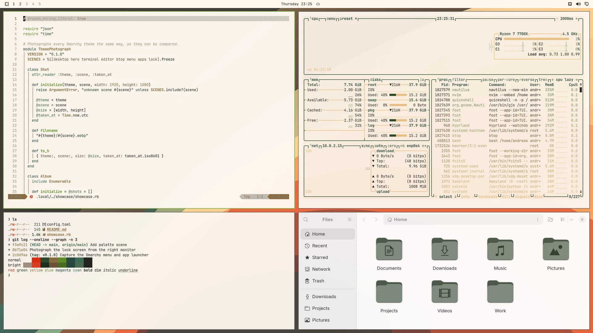 Ristretto Light: Neovim, terminal, btop and Files