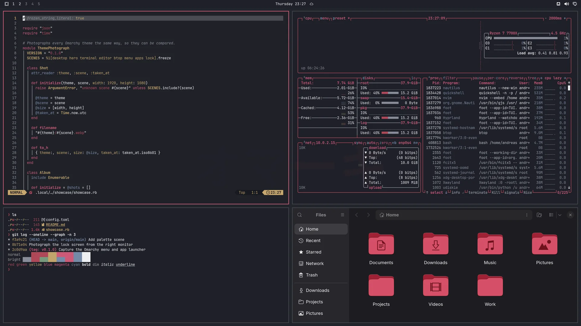 Root Yaru: Neovim, terminal, btop and Files