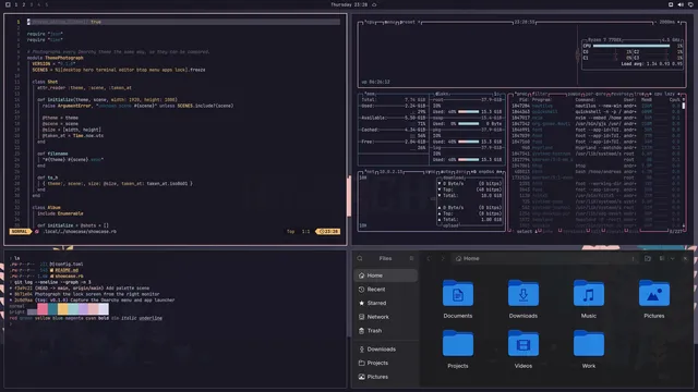 Rose Pine Dark: Neovim, terminal, btop and Files