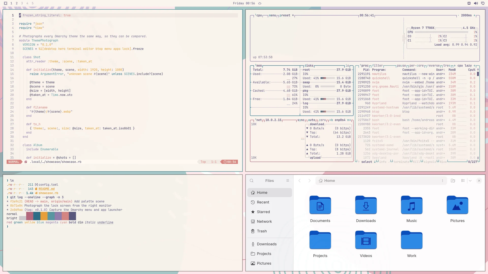 Rose Pine: Neovim, terminal, btop and Files