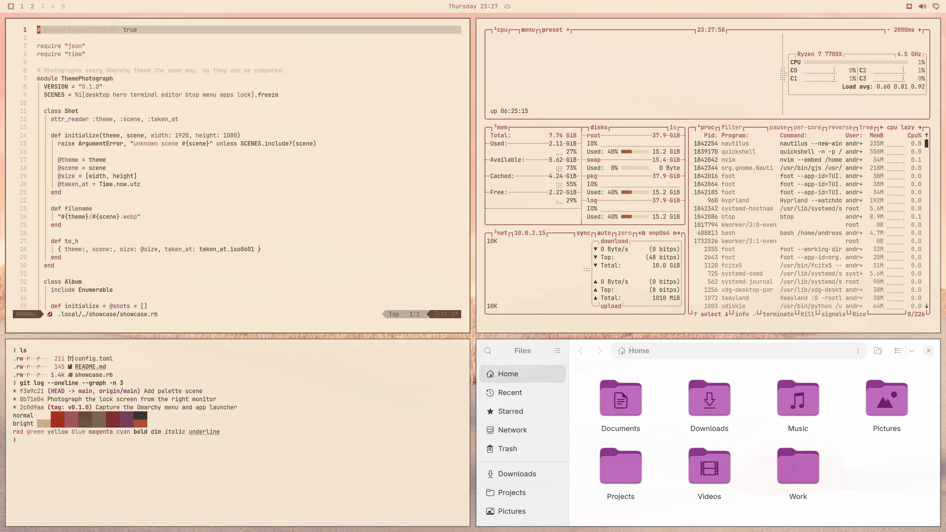 Rose of Dune: Neovim, terminal, btop and Files