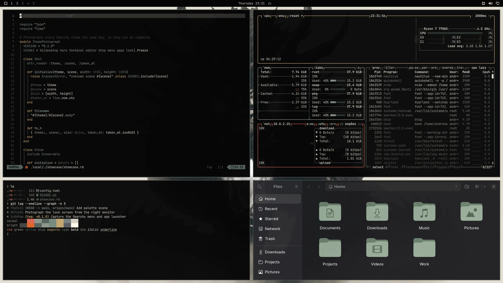 Ryu: Neovim, terminal, btop and Files
