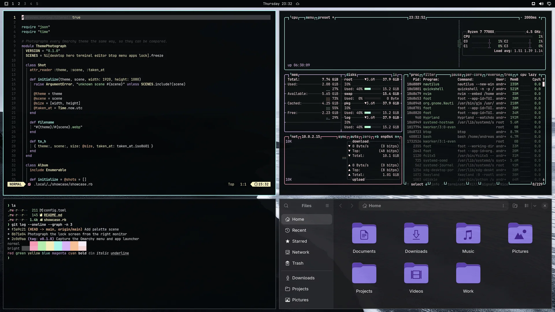 Saga: Neovim, terminal, btop and Files