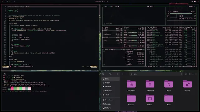 Sakura Mochi: Neovim, terminal, btop and Files