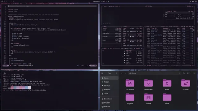 Neovim, terminal, btop and Files