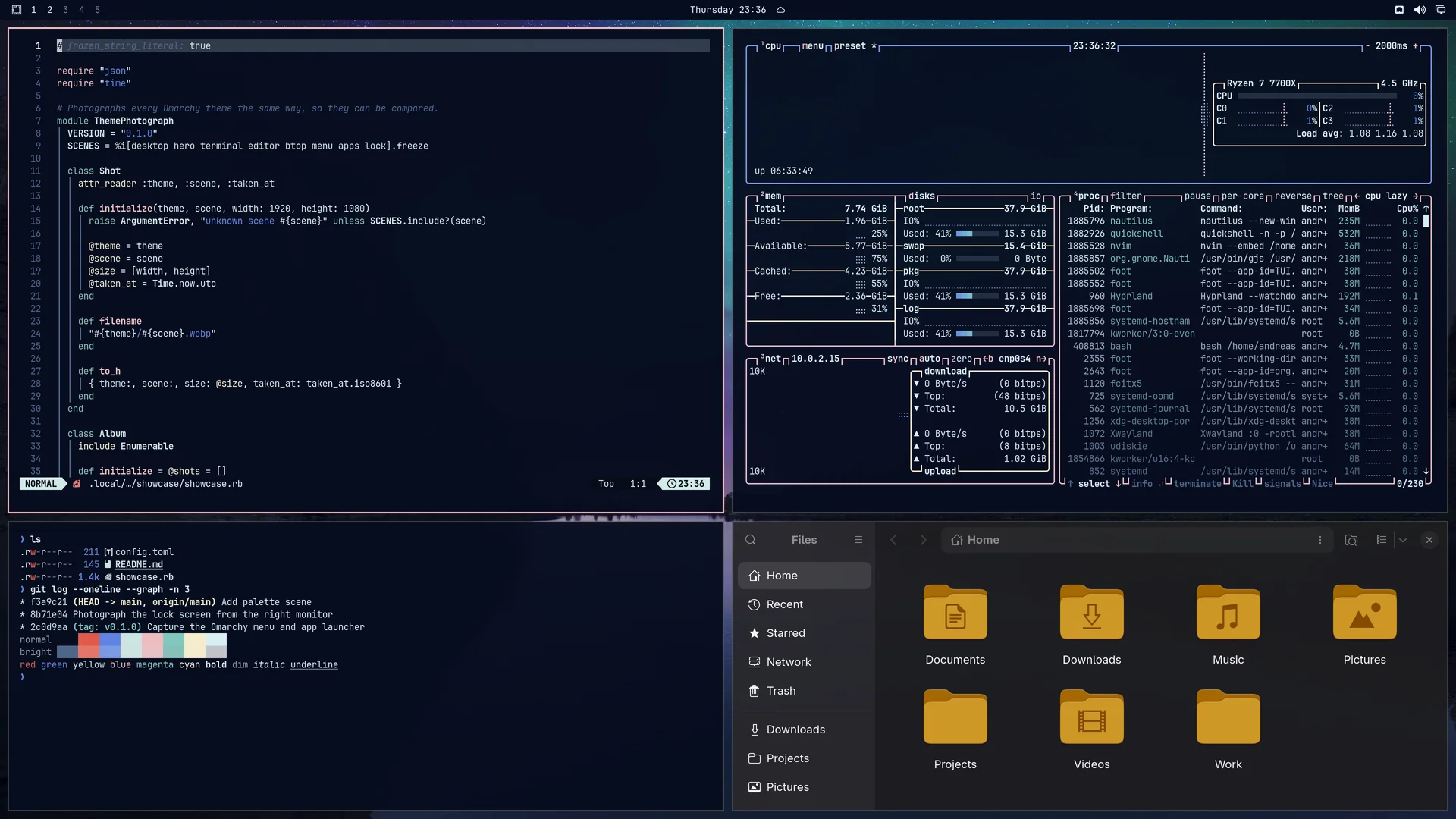 Sapphire: Neovim, terminal, btop and Files