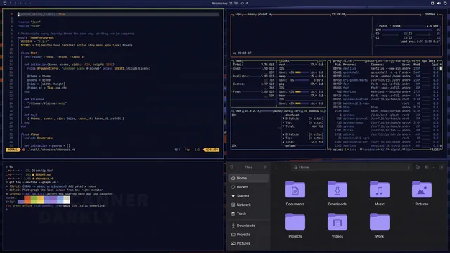 Neovim, terminal, btop and Files